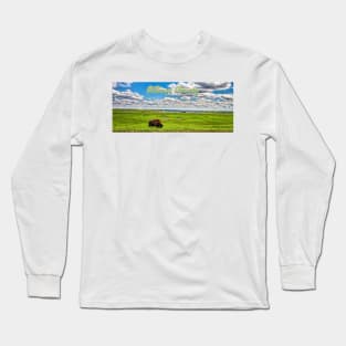 American Bison Grazing Billings County North Dakota Long Sleeve T-Shirt